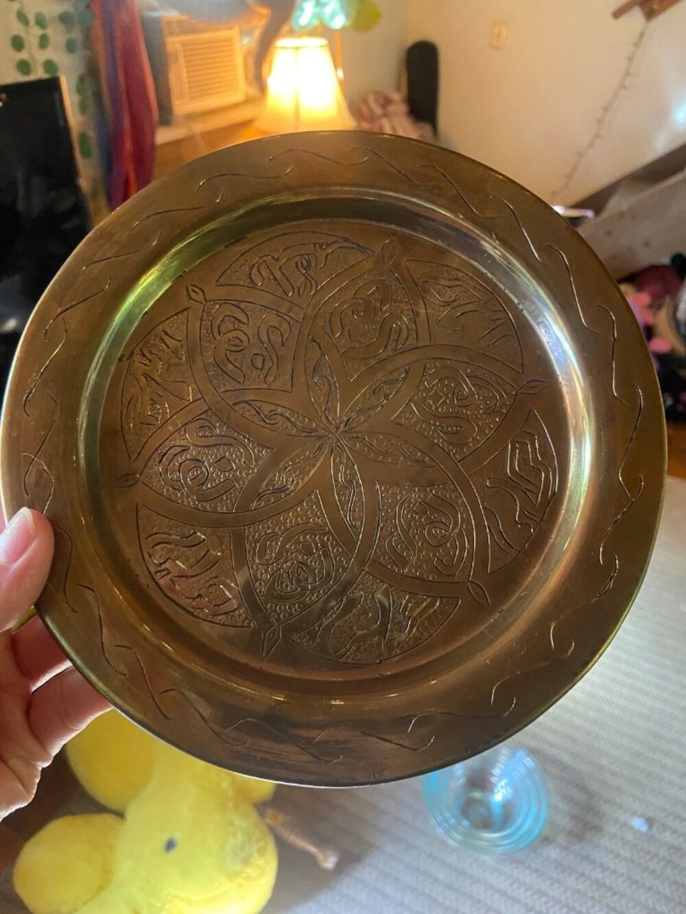 Vintage Moroccan Engraved Brass Tray.